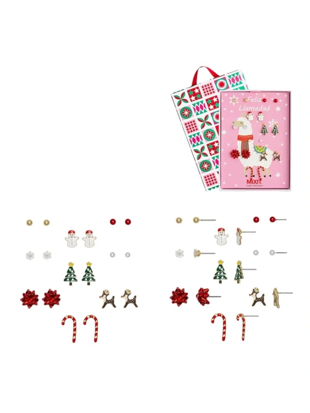 MixIt Feliz Llamada Christmas 9 Pair Gold Tone Cubic Zirconia Earring Set